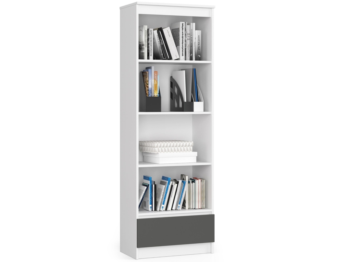 Estante Alta 1 Gaveta 4 Prateleiras Bicolor Branco/cinza 60x180x35 Cm