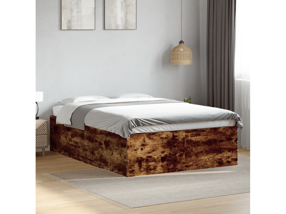 Vidaxl Estrutura Cama 120x190 Cm Derivados De Madeira Carvalho Fumado