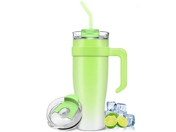 Garrafa Térmica De Aço Inoxidável 40 Oz, Com Alça, Canudo E Tampa Dois Em Um, Para Água Quente E Fria Verde Hexinyigjly