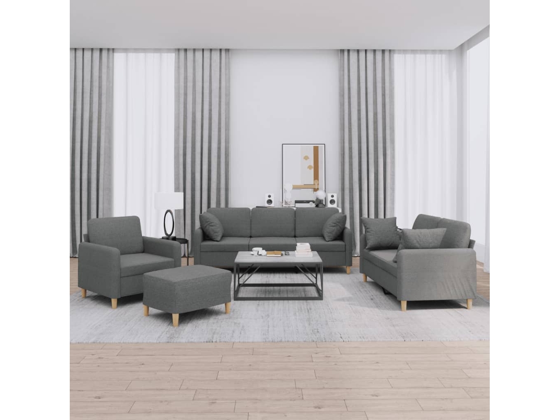 Vidaxl 4 Pcs Conjunto De Sofás Com Almofadas Tecido Cinzento-escuro