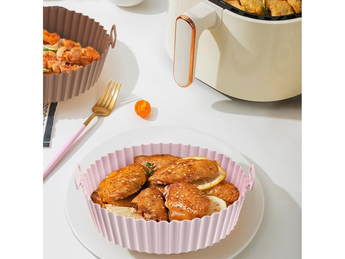 Elysve Forma De Silicone Reutilizável Para Air Fryer (8.5 Polegadas, Rosa), Antiaderente, Resistente Ao Calor
