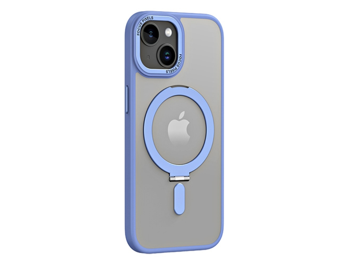 Suporte Casa Para Iphone 15 Plus Pele Sintética Anti-choque Magnética Azul