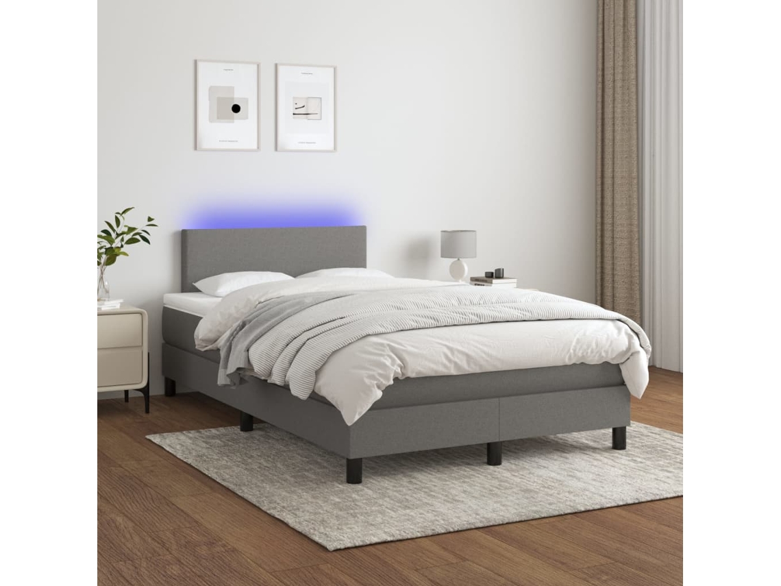 Vidaxl Cama Box Spring C/ Colchão E Led 120x200 Cm Tecido Cinza-escuro