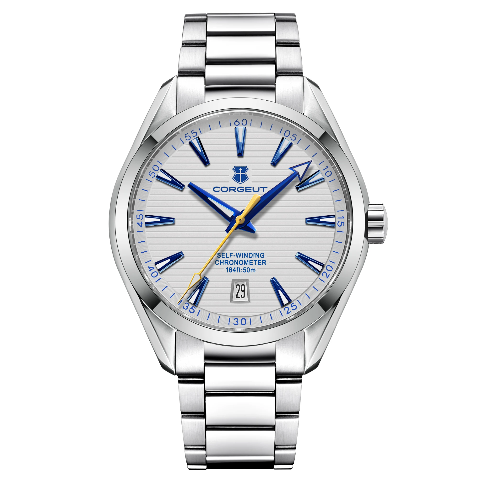 Relógio Masculino Mecânico Automático (prateado), Estilo Casual À Prova D'água Com Pulseira De Couro Genuíno.