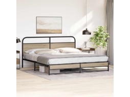 Vidaxl Estrutura De Cama Sem Colchão 200x200cm Metal Carvalho Fumado