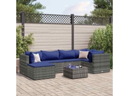 7 Pcs Conjunto Lounge De Jardim C/ Almofadões Vime Pe Cinza Dkd Home Decor