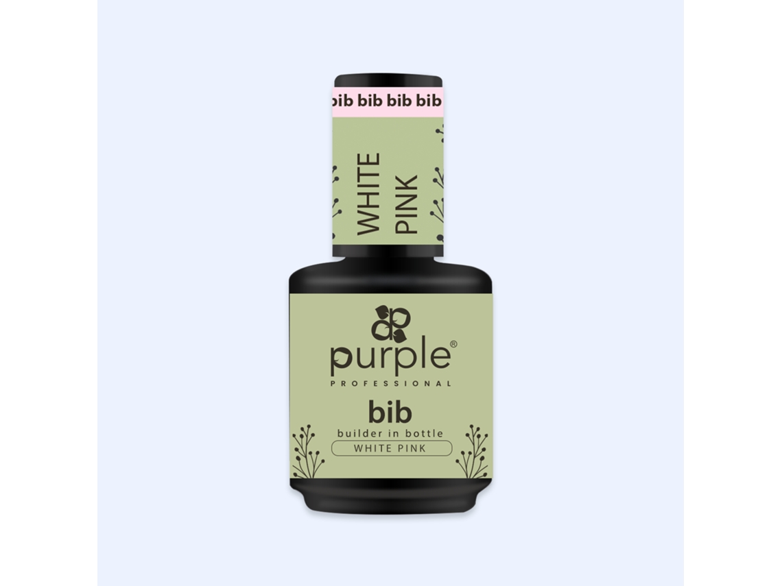 Bib Builder em uma garrafa branca rosa roxo