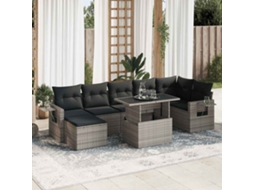 Vidaxl 8 Pcs Conjunto Sofás De Jardim C/ Almofadões Vime Pe Cinzento