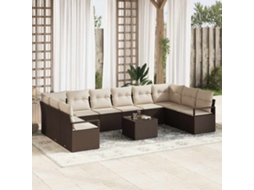 Vidaxl Conjunto de Sofás com Almofada 11 Pcs Castanho Vime Pe