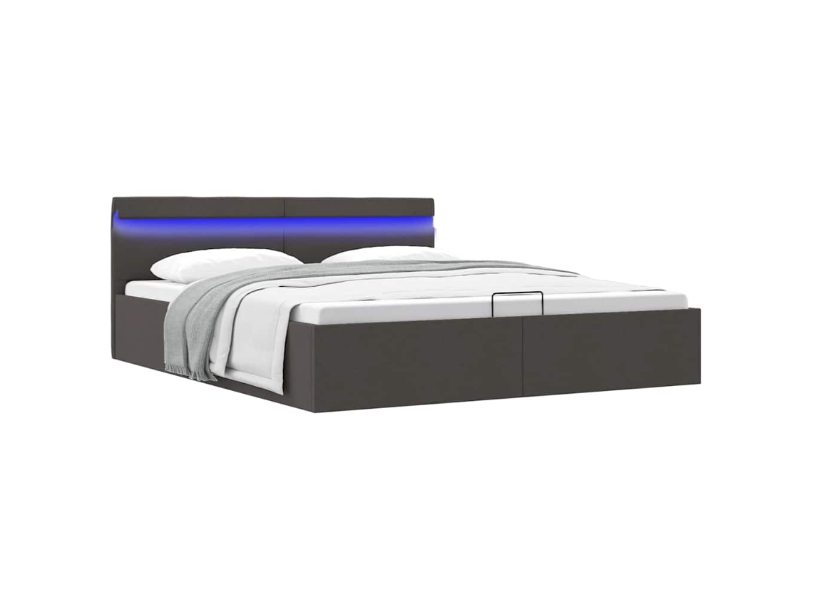Vidaxl Cama Hidráulica C/ Arrumação Led 160x200cm Tecido Cinza-escuro