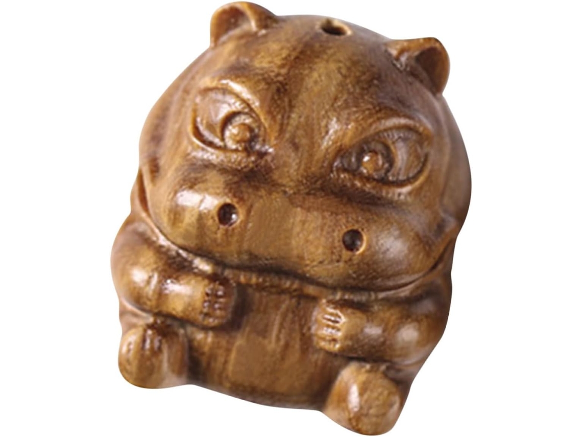 Estátua Hipopótamo Esculpida Madeira Resistente Decoração Design Exclusivo Marrom Ideal Diversos Ambientes GOKOCO