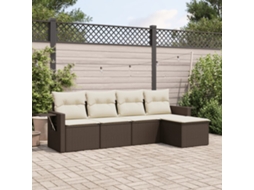 5 Pcs Conjunto Sofás P/ Jardim C/ Almofadões Vime Pe Marrom Dkd Home Decor
