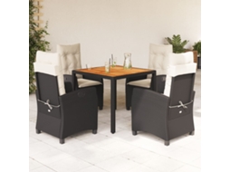 Vidaxl 5 Pcs Conjunto De Jantar P/ Jardim C/ Almofadões Vime Pe Preto