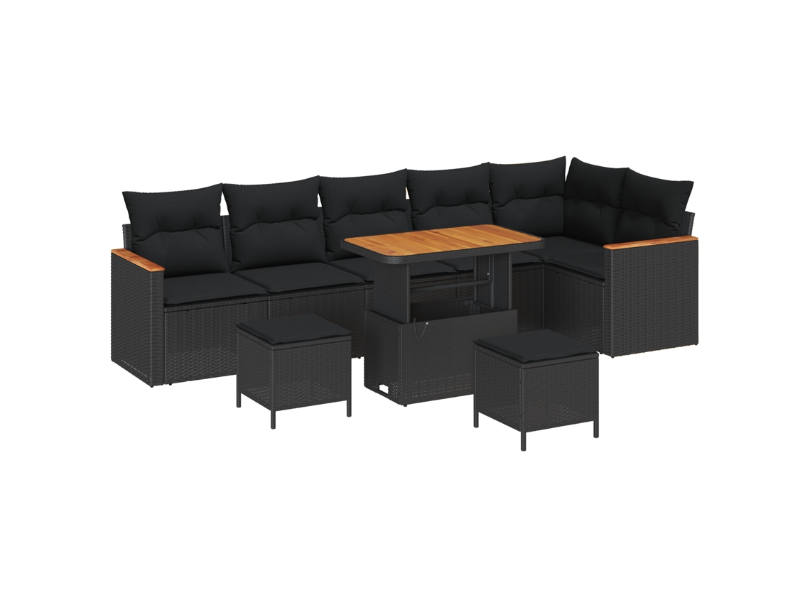 Conjunto 9 Móveis De Jardim Vidaxl Preto Vime Pe (90 X 55 X 71 Cm)
