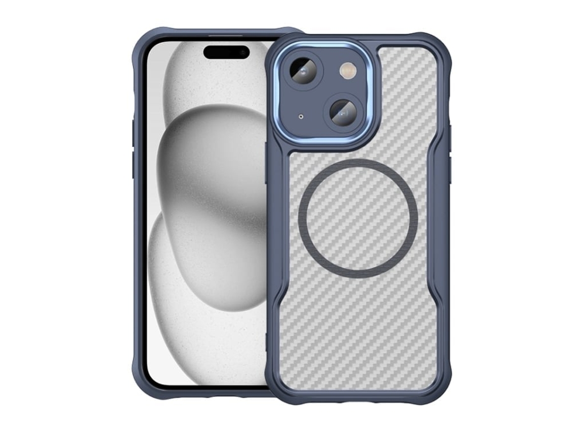 Capa Transparente Para Iphone 14 Plus - Textura De Fibra De Carbono - Magsafe