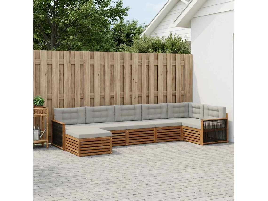 Vidaxl Conjunto De Sofás Para Exterior 7 Pcs Natural E Cinzento-claro