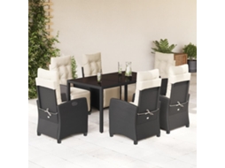Vidaxl 7 Pcs Conjunto De Jantar P/ Jardim C/ Almofadões Vime Pe Preto