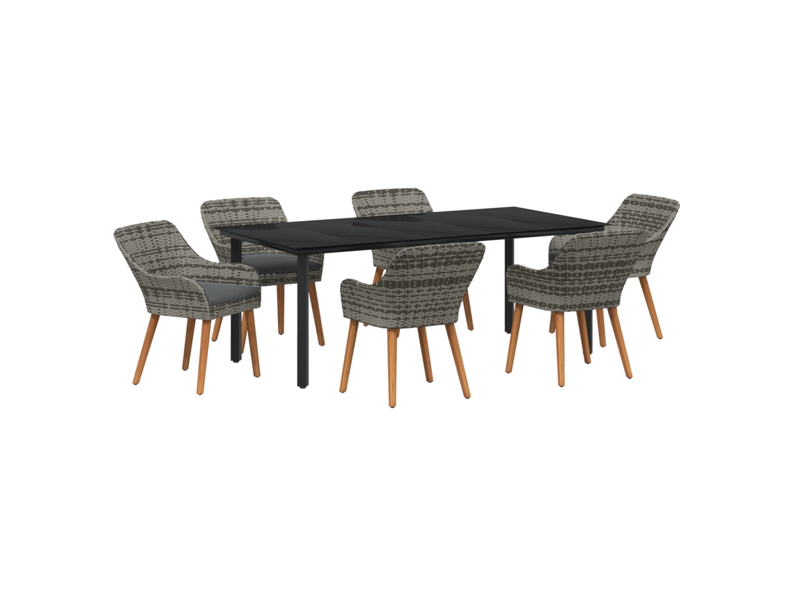Conjunto 7 Móveis De Jardim Vidaxl Cinzento Vime Pe (200 X 100 X 74 Cm)