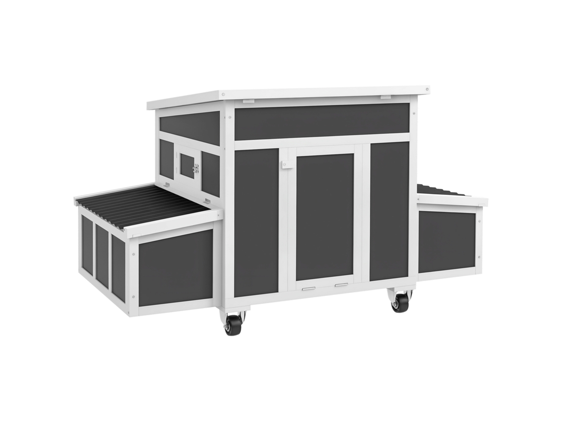 Galinheiro De Madeira 147x93,5x89,5 Cm Para Exterior Com Tabuleiro Amovível Gaiola Para 6 Cinza