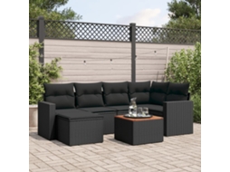 Vidaxl 7 Pcs Conjunto De Sofás P/ Jardim C/ Almofadões Vime Pe Preto