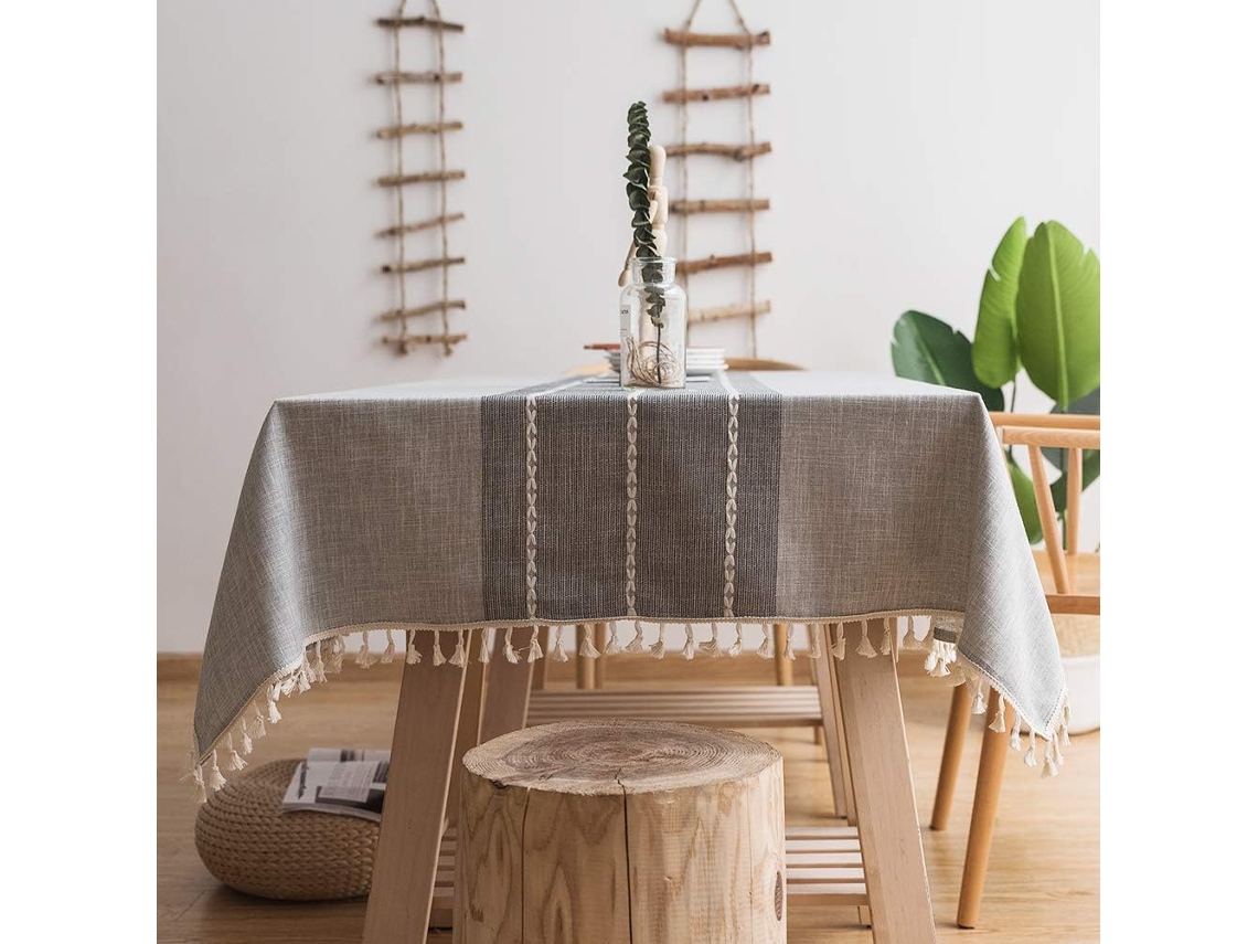 Lurelia Toalha De Mesa Retangular Oval Algodão Linho Cinza 140140 Cm Impermeável Lavável Antimanchas Antiderrapante