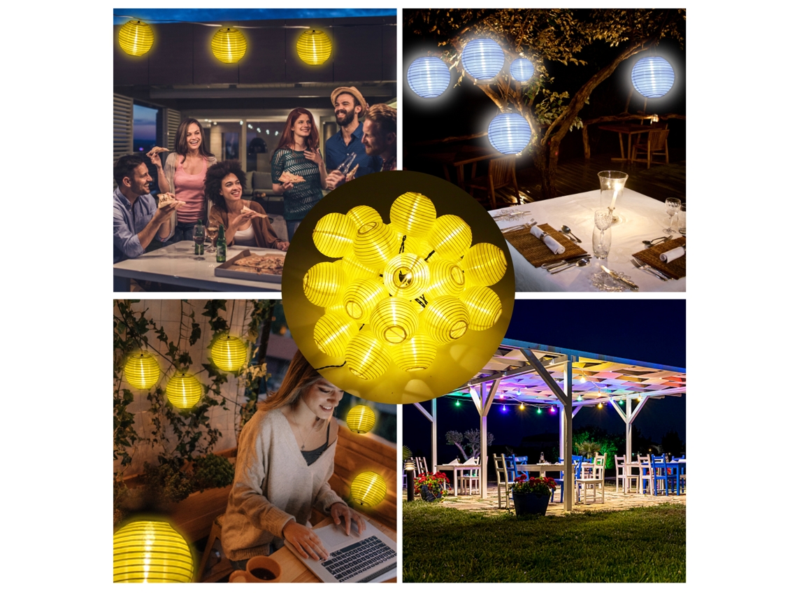 Lâmpada de Fio Solar 8m 40 leds Modos Ip44 para Jardim e Festas