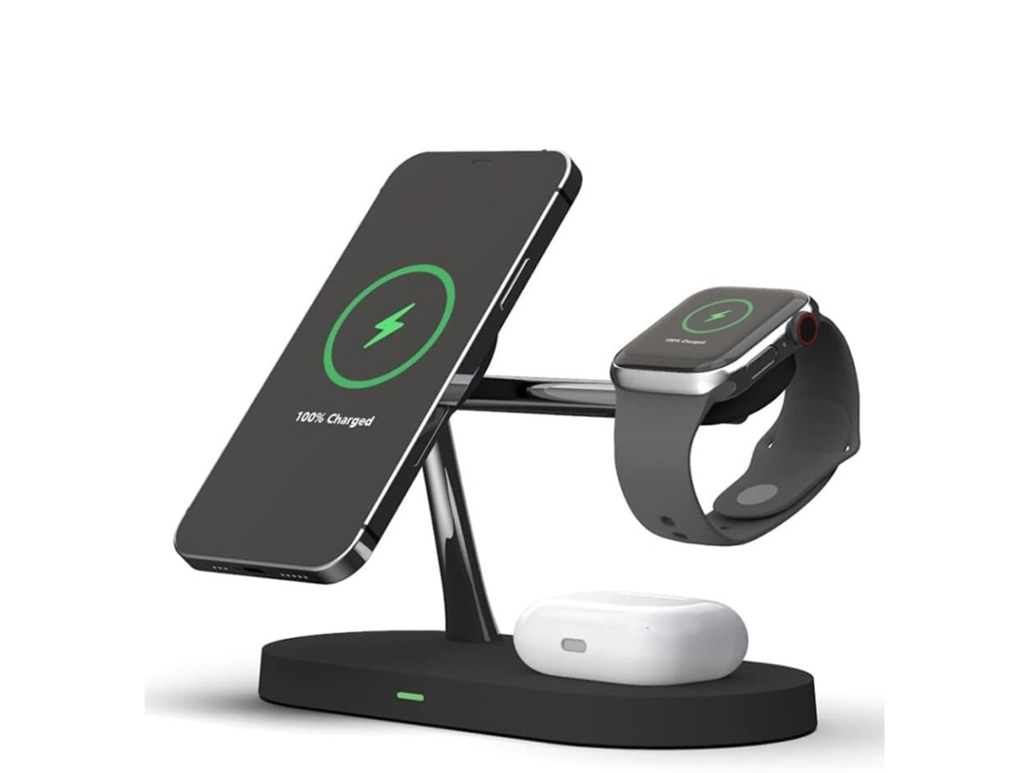 Carregador 5 Em 1 Magnético 15w,iphone 12-17, Apple Watch E Airpodsmagsafe Com Luz Neutra Preto Hexinyigjly
