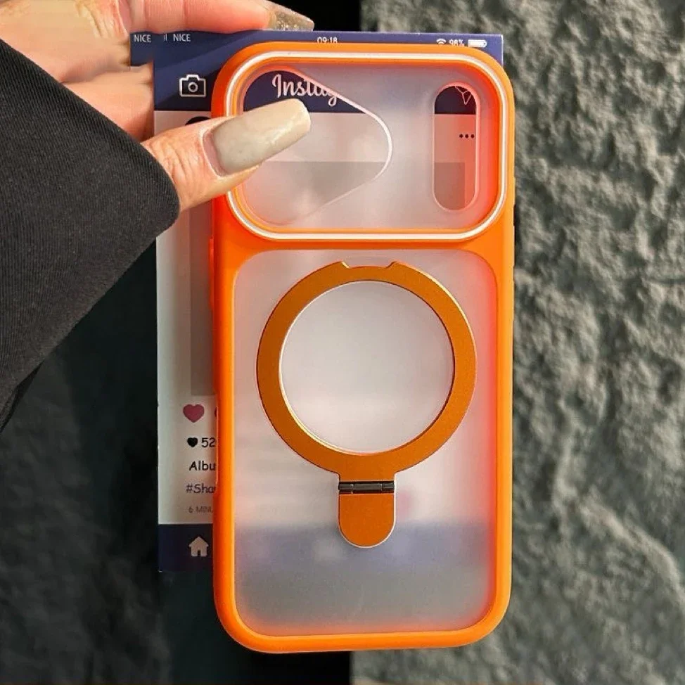Capa Para Celular Com Suporte Magnético Dobrável Em Metal Magsafe (laranja Para Iphone 12)