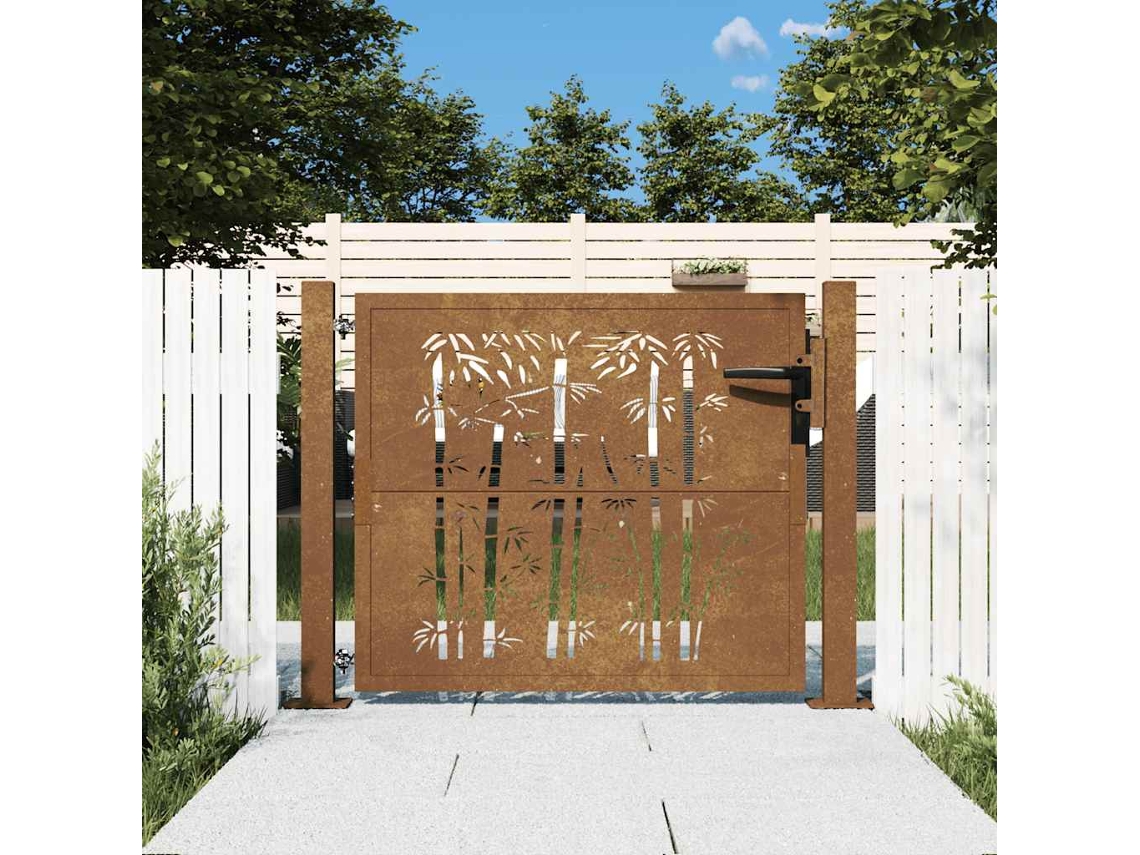 Vidaxl Portão De Jardim 100x75 Cm Aço Corten Design Bambu