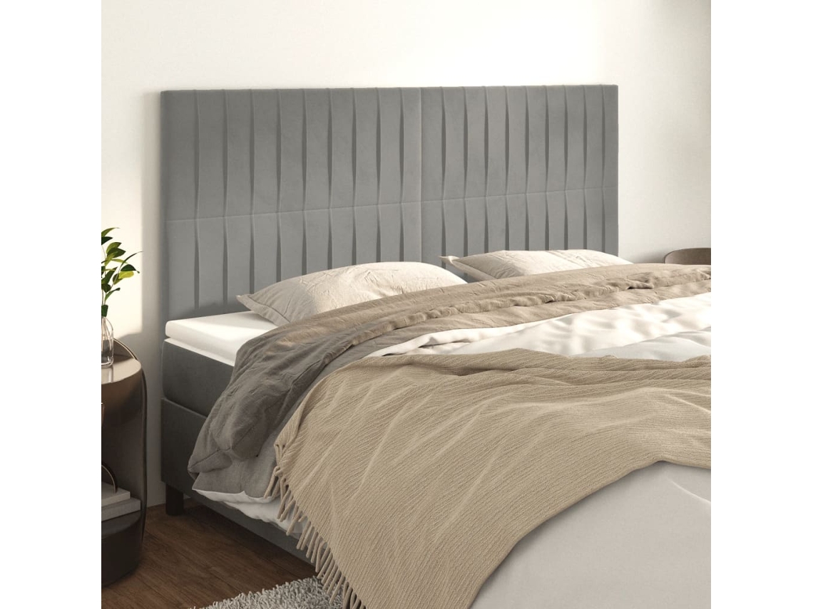Cabecero de terciopelo de 4 piezas 90x5x78/88 cm gris claro