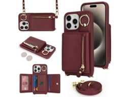 Suporte Casa Para Iphone 15 Pro Pele Sintética Com Porta-cartões Vermelho