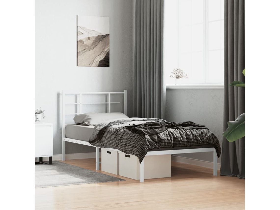 Vidaxl Estrutura De Cama Com Cabeceira 90x190 Cm Metal Branco