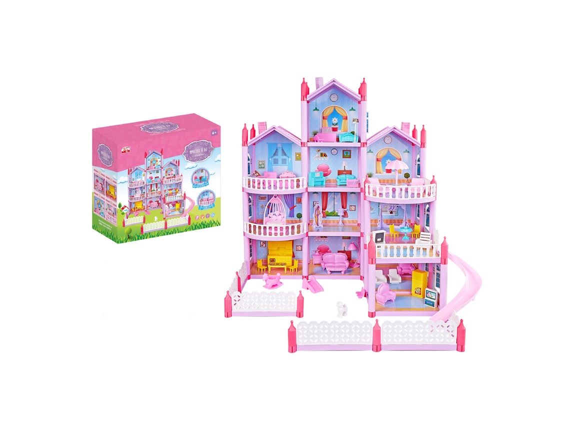 Ats casa de Muñecas Dreamy Diy para Meninas Conjunto de Brinquedo com 13 Quartos 4 Andares Balcões Pátio e Tobogã Brinquedos para Casa