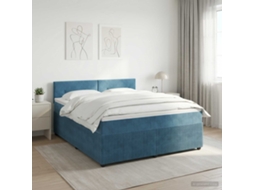 Vidaxl Cama Box Spring Com Colchão Azul Escuro 140 X 190 Cm Veludo
