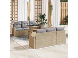 Vidaxl Conjunto De Sofá De Jardim 7 Unid. Bege Rattan De Polipropileno