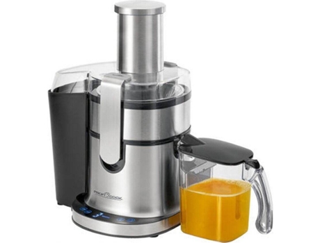 Centrifugadora PROFICOOK PC-AE 1156 (800 W) — Centrifugadora com revestimento em inox, painel digital com sensor touch, 800W, abertura de enchimento com 75 mm, recipiente para sumo com 1L e para polpas com 1.8L, 5 níveis de velocidade incluindo função turbo.