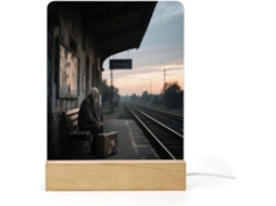 Luminária Noturna De Led Com Plataforma Estação Trem Vintage Ao Entardecer, Luminária Noturna De Acrílico Com Base