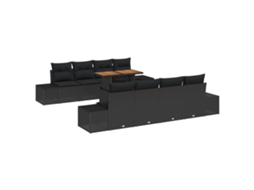 Conjunto 9 Sofá De Jardim Vidaxl Preto Vime Pe (100 X 55 X 73 Cm)