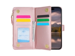 Capa Em Couro Pu Com Suporte Para Apple Iphone 16 Pro - Rosa