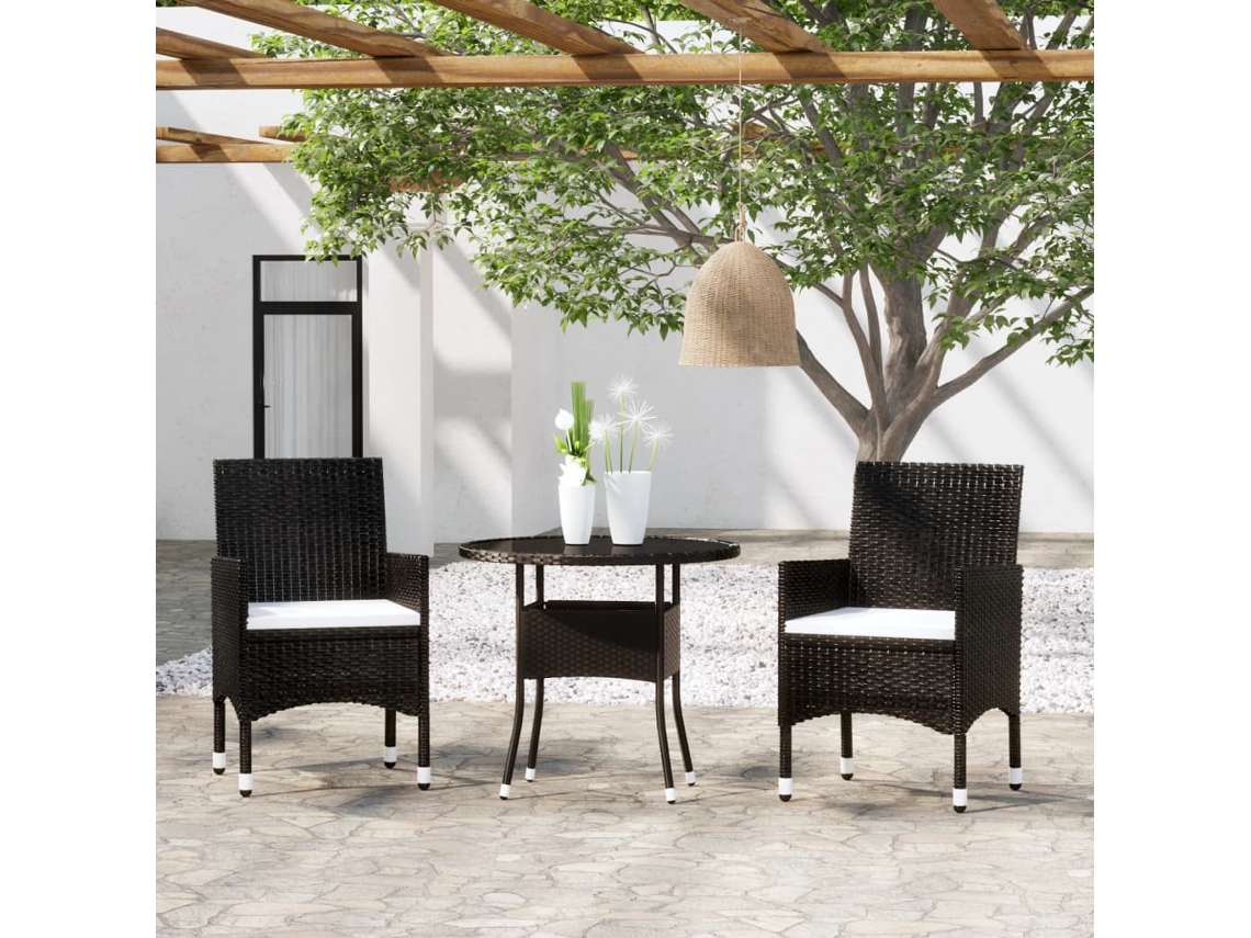 Vidaxl 3 Pcs Conjunto de Jantar para Jardim Vime Pe Preto