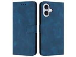 Capa Em Couro Pu, Azul Para Iphone 16 Plus