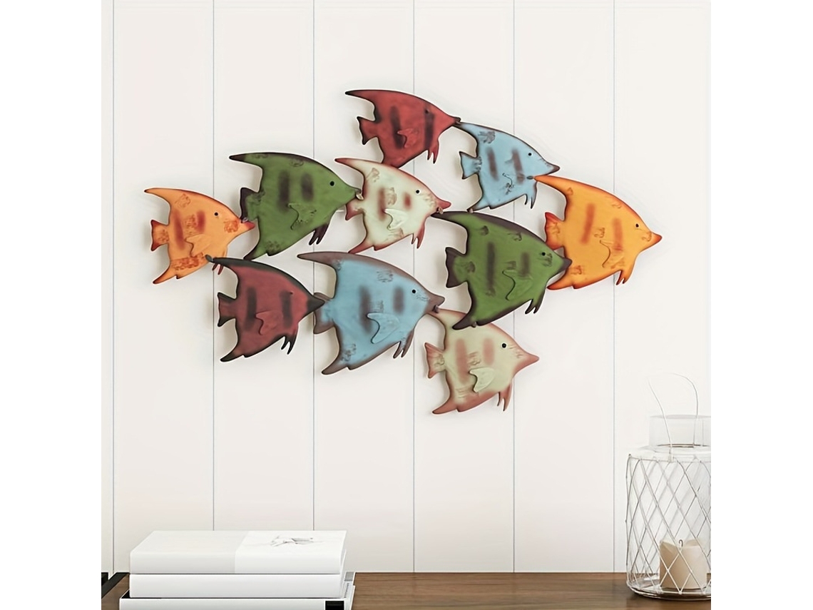 Decoração de parede em metal representando peixes tropicais - Tema oceano para sala de estar, hall de entrada e banheiro.