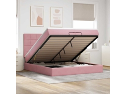 Moldura De Cama Otomana Com Colchão Rosa 200x200cm Veludo