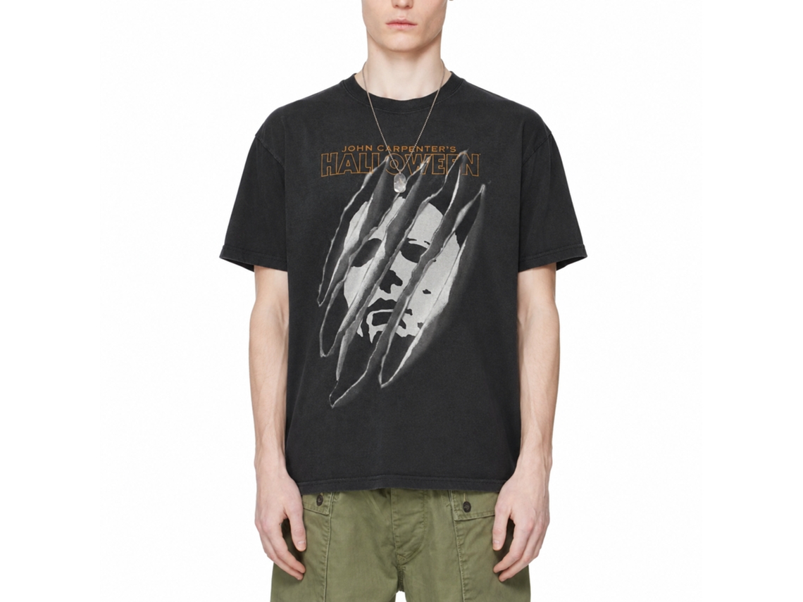Rockinstone Halloween Torn Halloween Mask Black T-shirt Size:xxxl