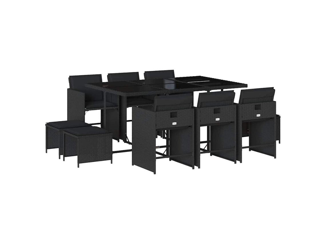 Conjunto de 11 Jantar para Jardim com Almofadões Vime Pe Preto MAISON EXCLUSIVE