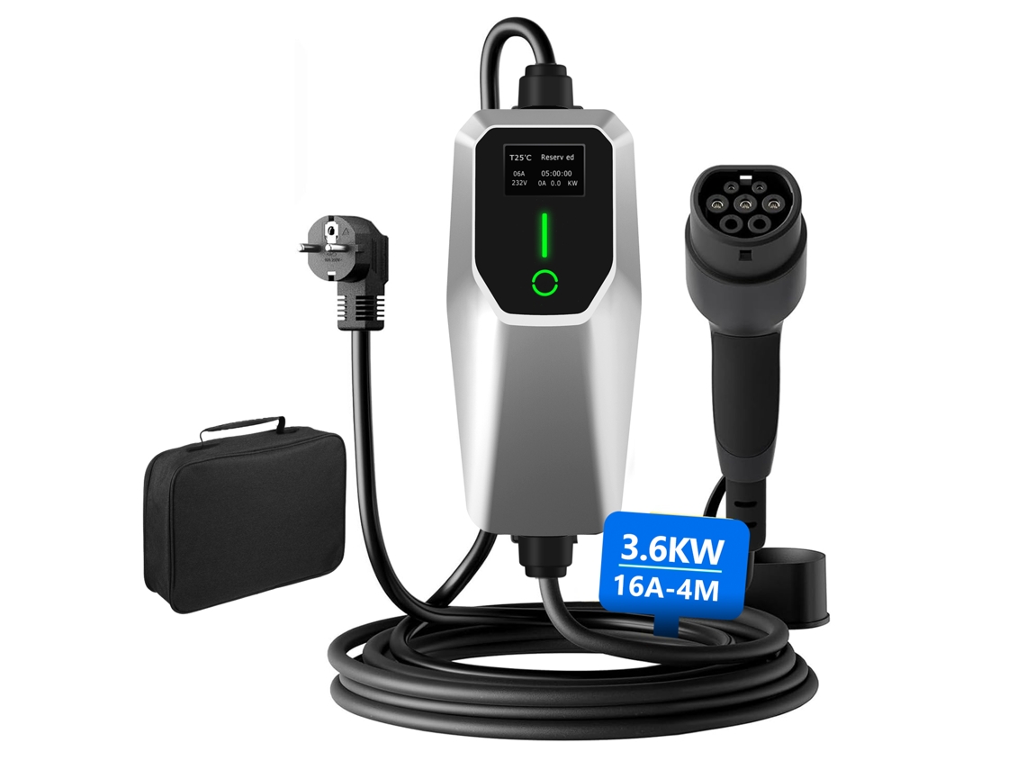 Ev Carregador HEXINEX 3.5 Kw, Tipo 2, 4 M, Monofásico, 6 16 A, Potência de Carregamento Ajustável, Ip65, Resistente À Água.