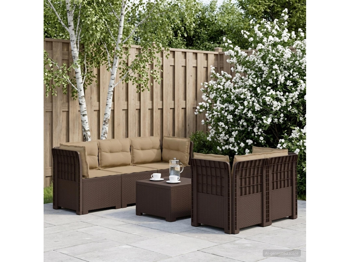 Vidaxl Sofá De Jardim De 5 Pessoas Com Almofadas Visual De Rattan Pp