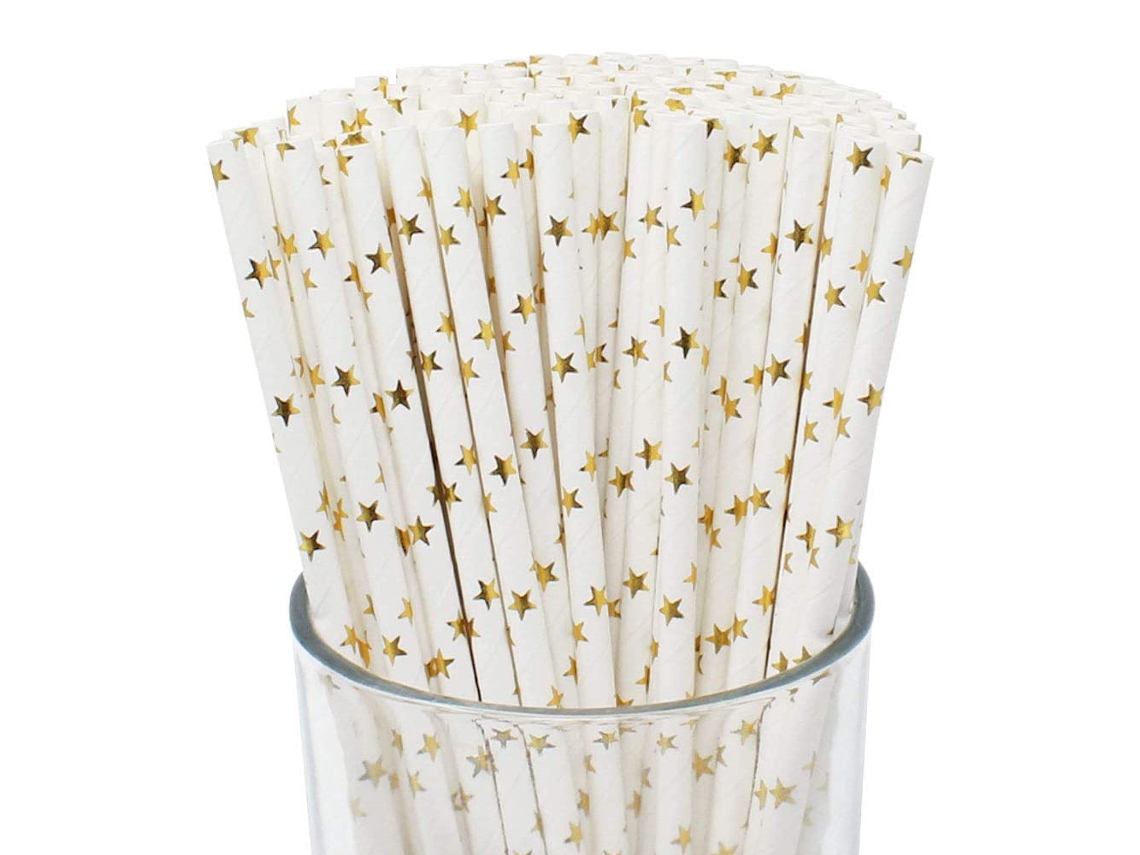 Ferramenta 100 Unidades de Canudos Papel Dourados Descartáveis Listrados Premium Cinco Estrelas D UISAVE