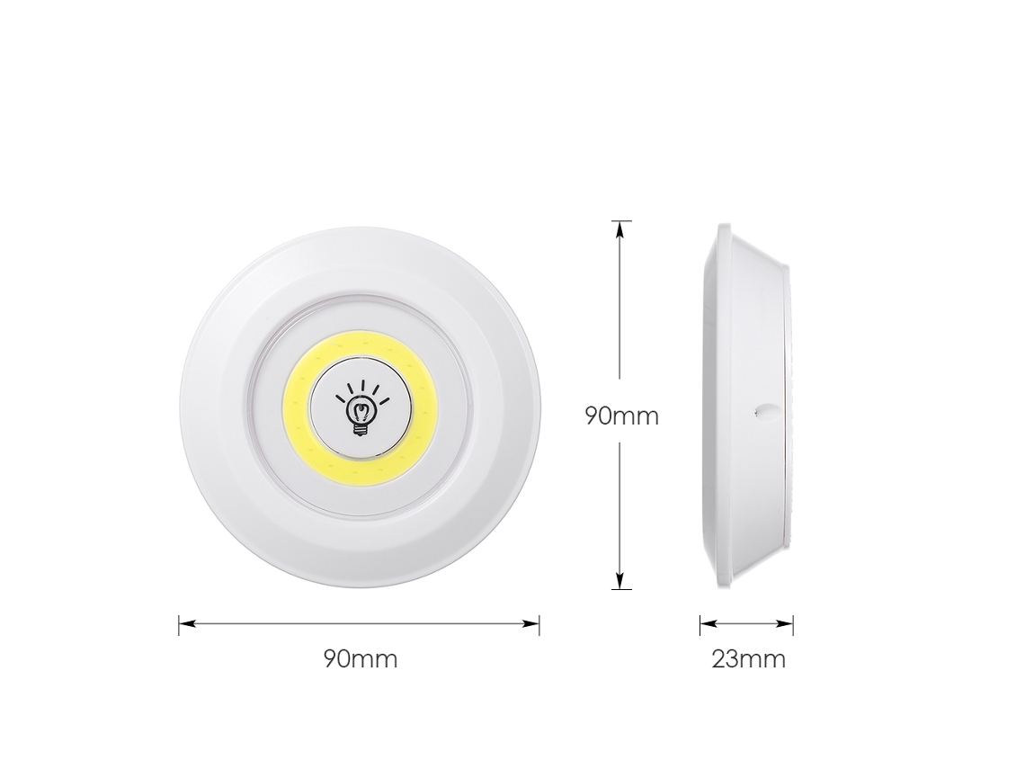 Luzes Led Cob Sem Fio com Controle Remoto Ajustável Brilho Bateria para Armário Parede Branco 3un