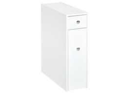 Armário Auxiliar De Casa De Banho Estreito Com 2 Gavetas E Compartimento Superior Com Tampa 17x48x58cm Branco